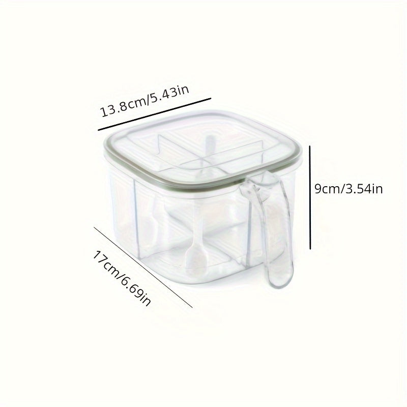 FreshSeal Silicone & PET Kitchen Seasoning Box - 1 Piece, 4-Compartment Container for Salt, Spices, and Flavorings - Safe for Food Contact, Perfect for Organizing your Kitchen