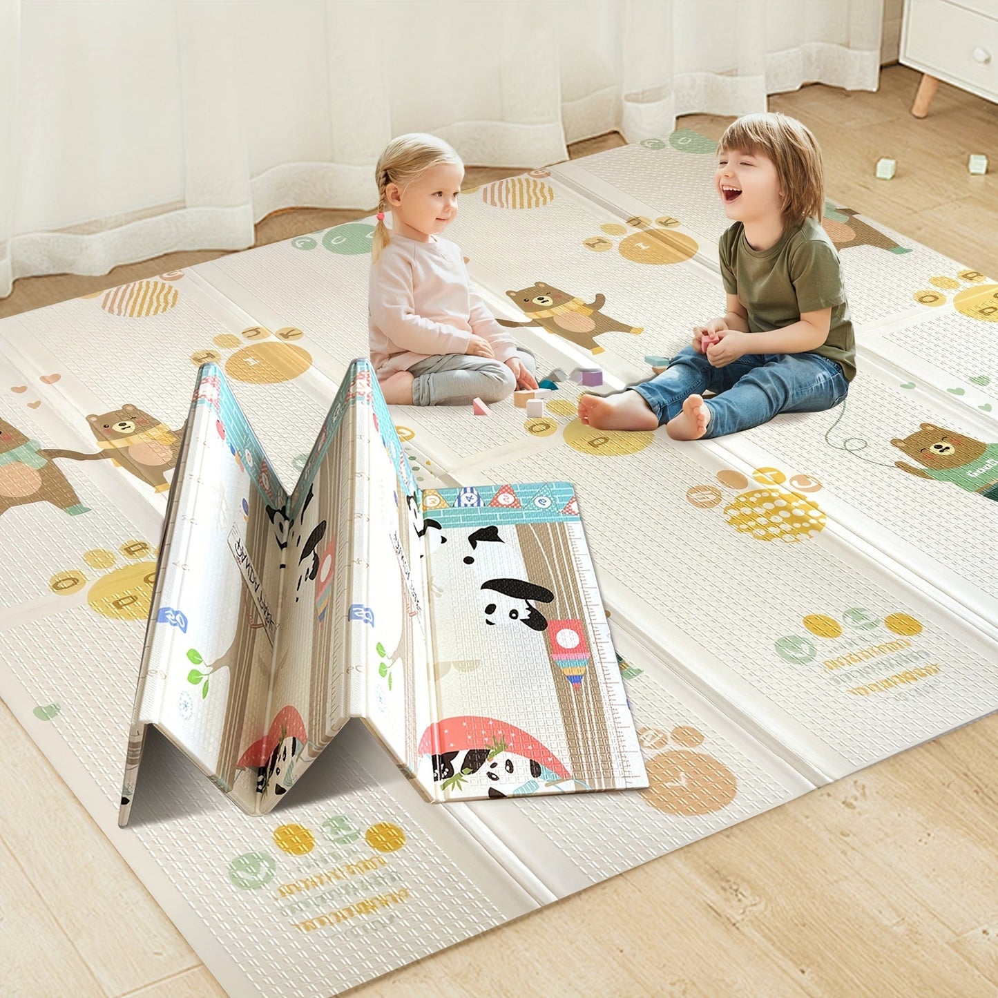 Foldable and portable, the Reversible XPE Youngsters Play Mat is perfect for indoor and outdoor use. Measuring 179.83cm x 119.89cm, this non-toxic and BPA-free crawling mat is ideal for young children. Whether in the bedroom or living room, this