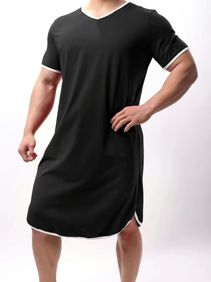 Stretchy V-neck Knee-Length Sleepwear Robe for Men