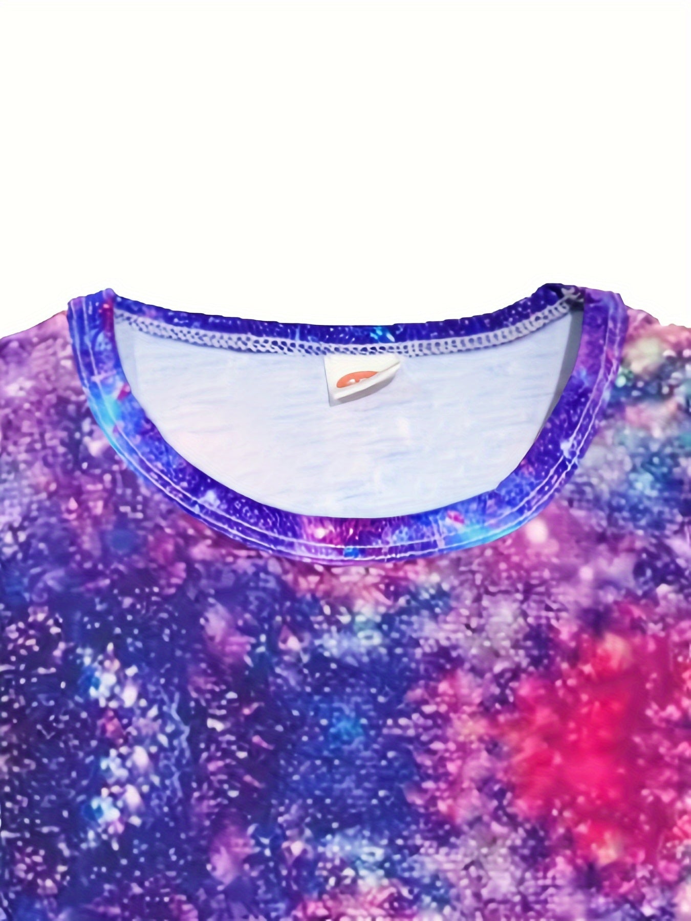 Girls' starry unicorn dress with digital print, round neck, and short sleeves for parties and casual wear.