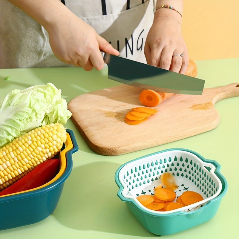 Set of 6 Double-layer Vegetable Washing Basins with Drain Baskets, Versatile Kitchen Drain Basket for Washing, Storage Basket for Washing Fruits and Vegetables, Multi-functional Kitchen Storage Basket, Bathroom and Kitchen Accessories