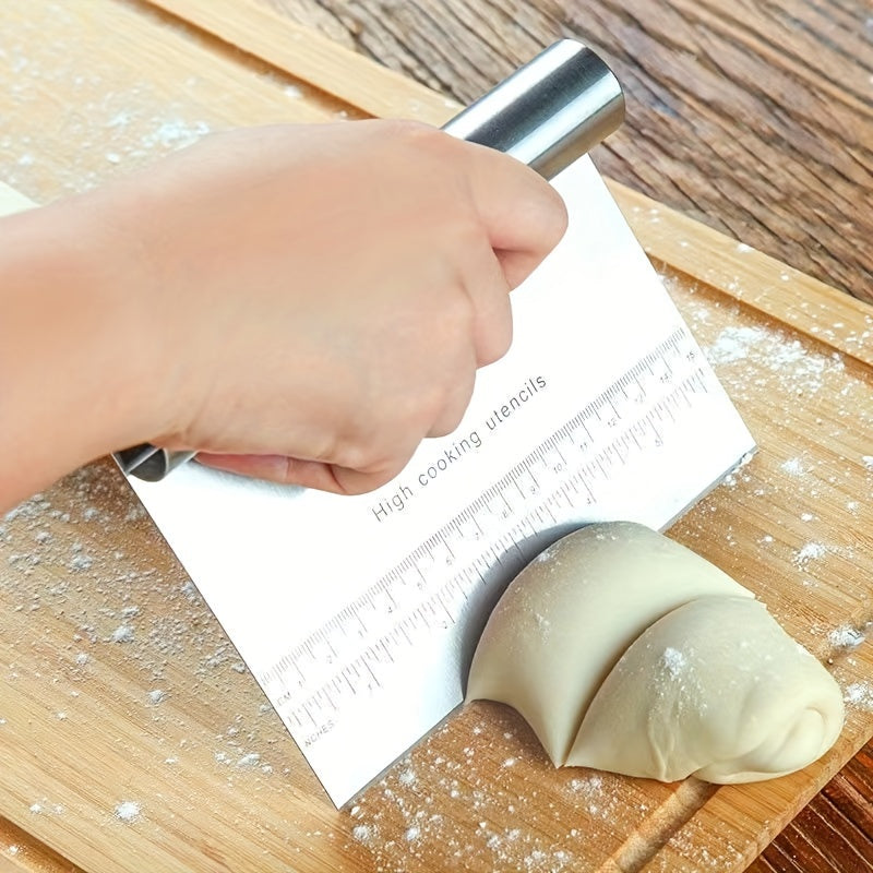 The versatile Stainless Steel Dough Cutter & Pastry Scraper is a must-have baking tool for achieving flawless edges. This food-safe kitchen gadget can be used as a dough scraper, cake smoother, and flour knife for all your baking needs.