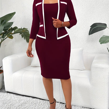 Elegant 2 in 1 bodycon dress with contrast trim for the office.