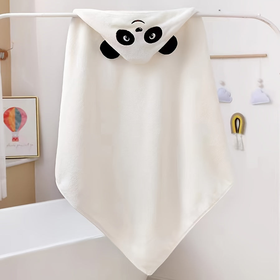 Soft coral fleece hooded towel for kids with cute cartoon design - Absorbent and skin-friendly, suitable for swimming and bathing.