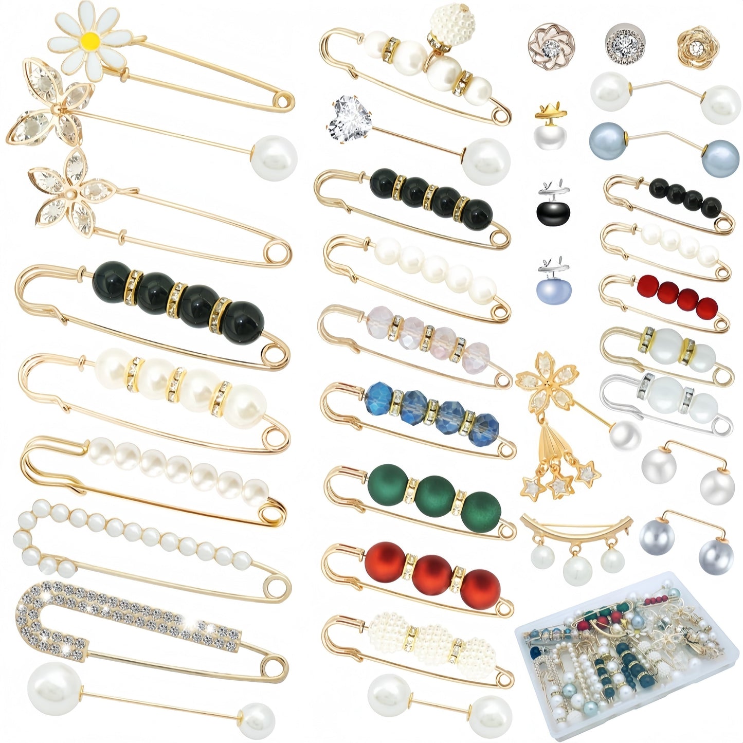 Adjustable anti-light buckle fixed clothes brooch waistband skirt clips featuring faux pearls for an elegant look. Available in 10 or 20 pieces.