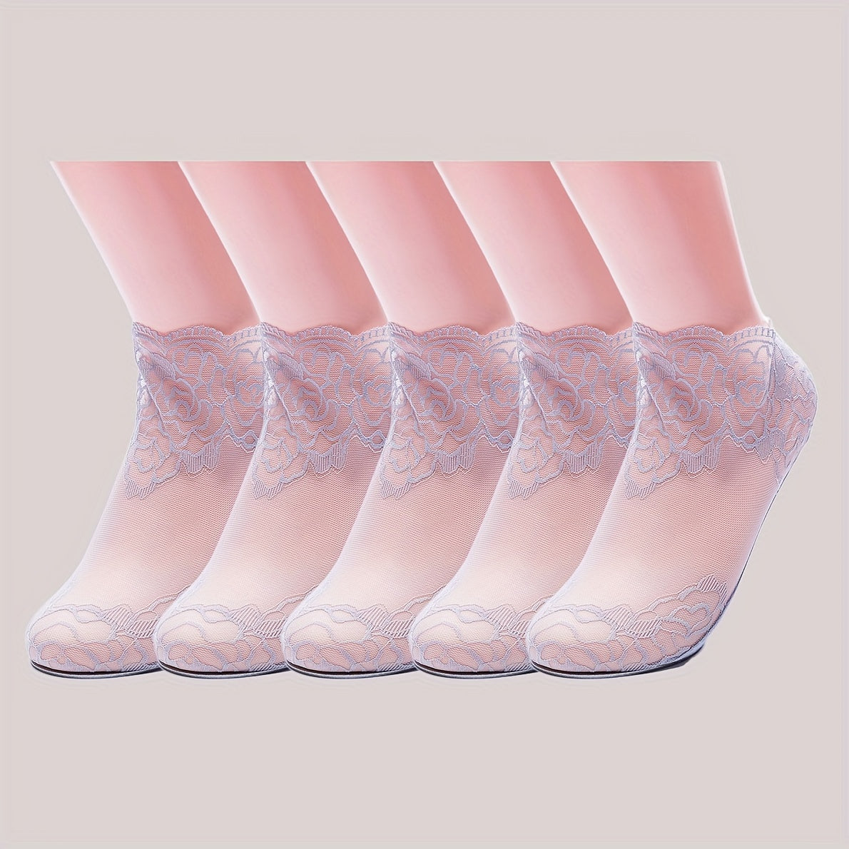 1 Pair/5 Pairs of Fashion Lace Trim Short Socks for Women, Semi-Transparent and Lightweight