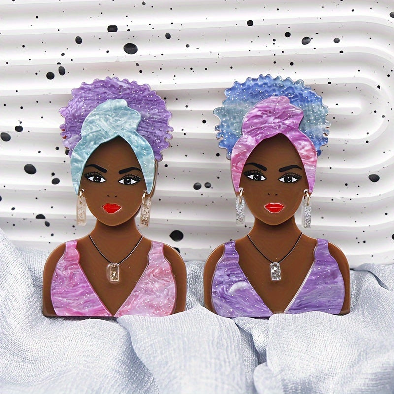 Vintage Gothic Style Acrylic Fashion Girl Brooch featuring a Black Skin Girl design, perfect as a unique Novelty Clothing Accessory for Women.