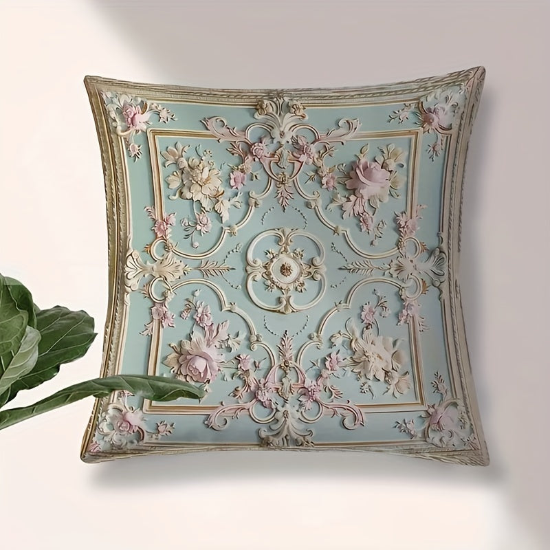 French-inspired floral throw pillow cover measuring 44.96x44.96 cm, crafted from soft polyester with a zip closure. This machine washable cover adds a touch of elegance to your living room or bedroom sofa. Insert not included. Ideal for versatile home