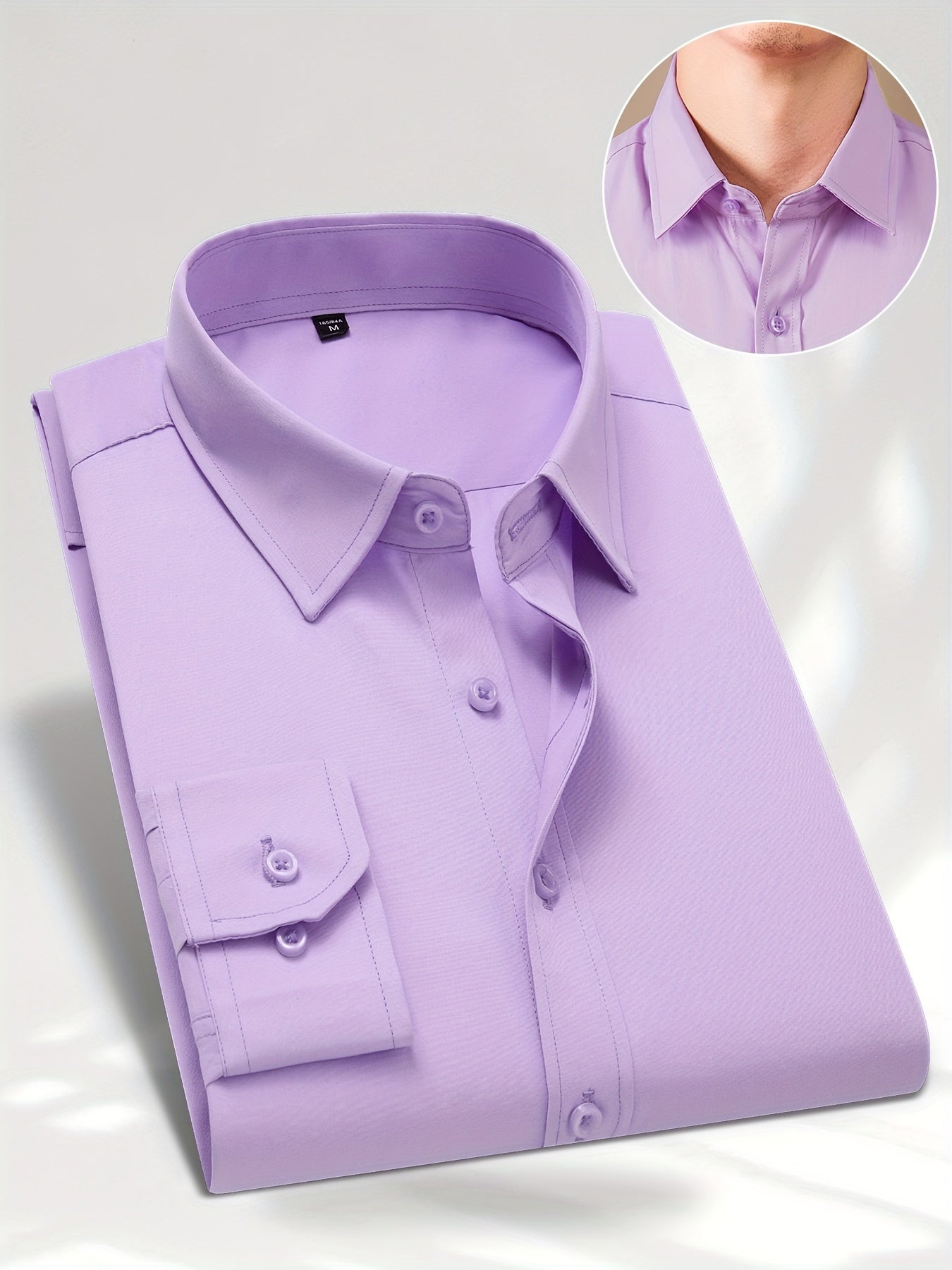 Classic men's button-down dress shirt in solid color, suitable for business casual office wear in the spring season.