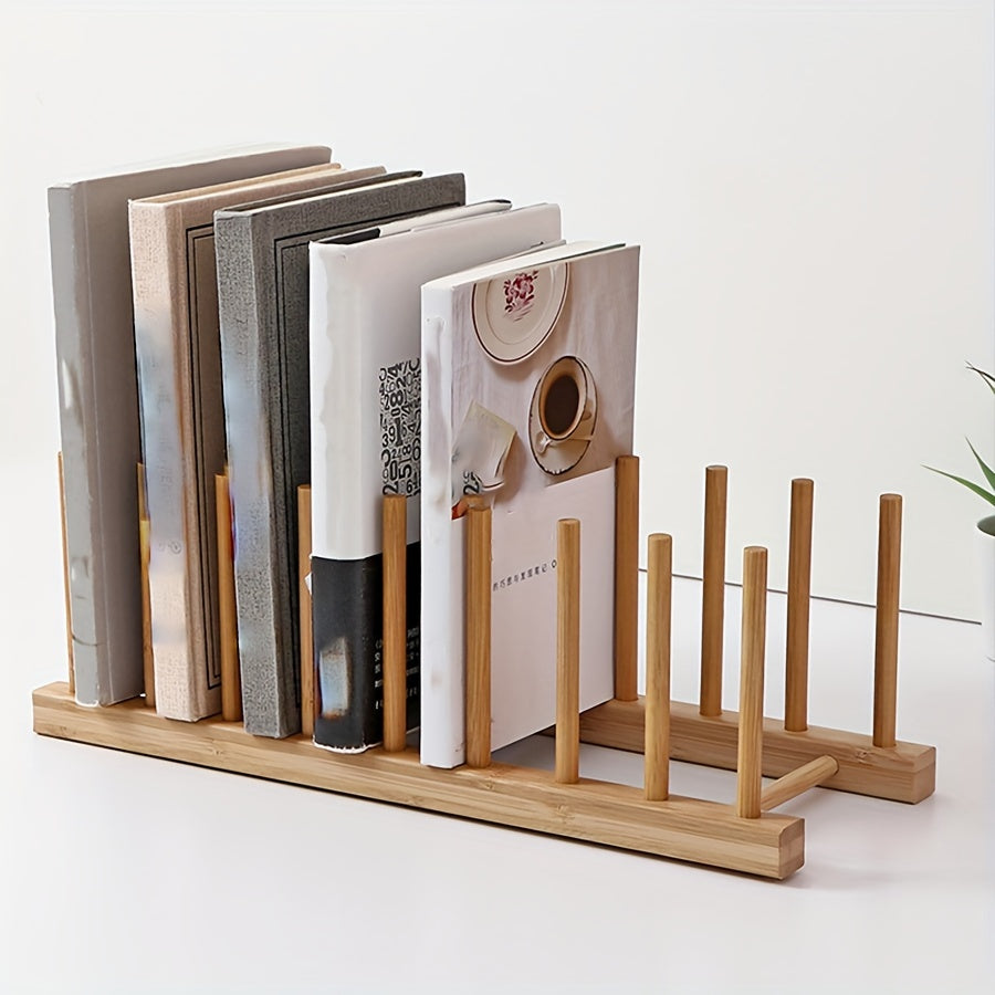 Bamboo Wooden Plate Rack for Kitchen Storage and Organization - Ideal for Dishes, Plates, Bowls, Cups, Pot Lids, Cutting Boards, and More! Can also be used as a Drying Rack, Bookshelf, or Home Kitchen Supply Organizer.