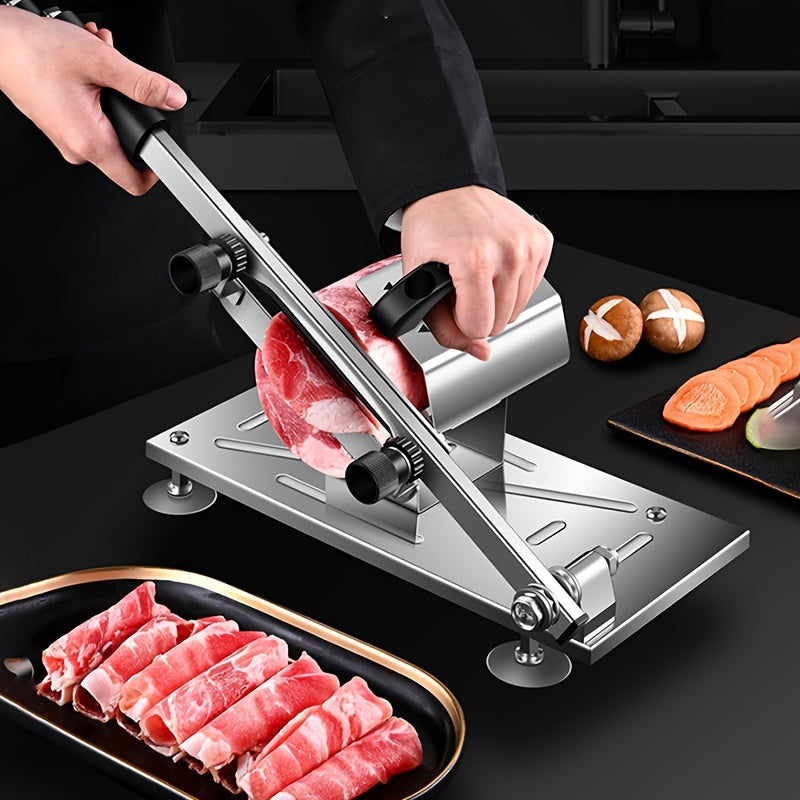 1 piece of a Stainless Steel Slicer for Meat, Fruit, and Vegetables with an Adjustable Thickness Manual Kitchen Cutting Tool, featuring a Square Blade.