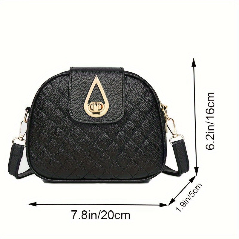 Vintage style faux leather crossbody bag in black with quilted design, adjustable strap, and phone pocket.