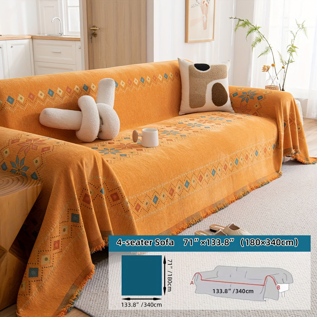 Boho-style sofa cover for all seasons with non-slip feature, suitable for bedroom, office, living room, and home decor.