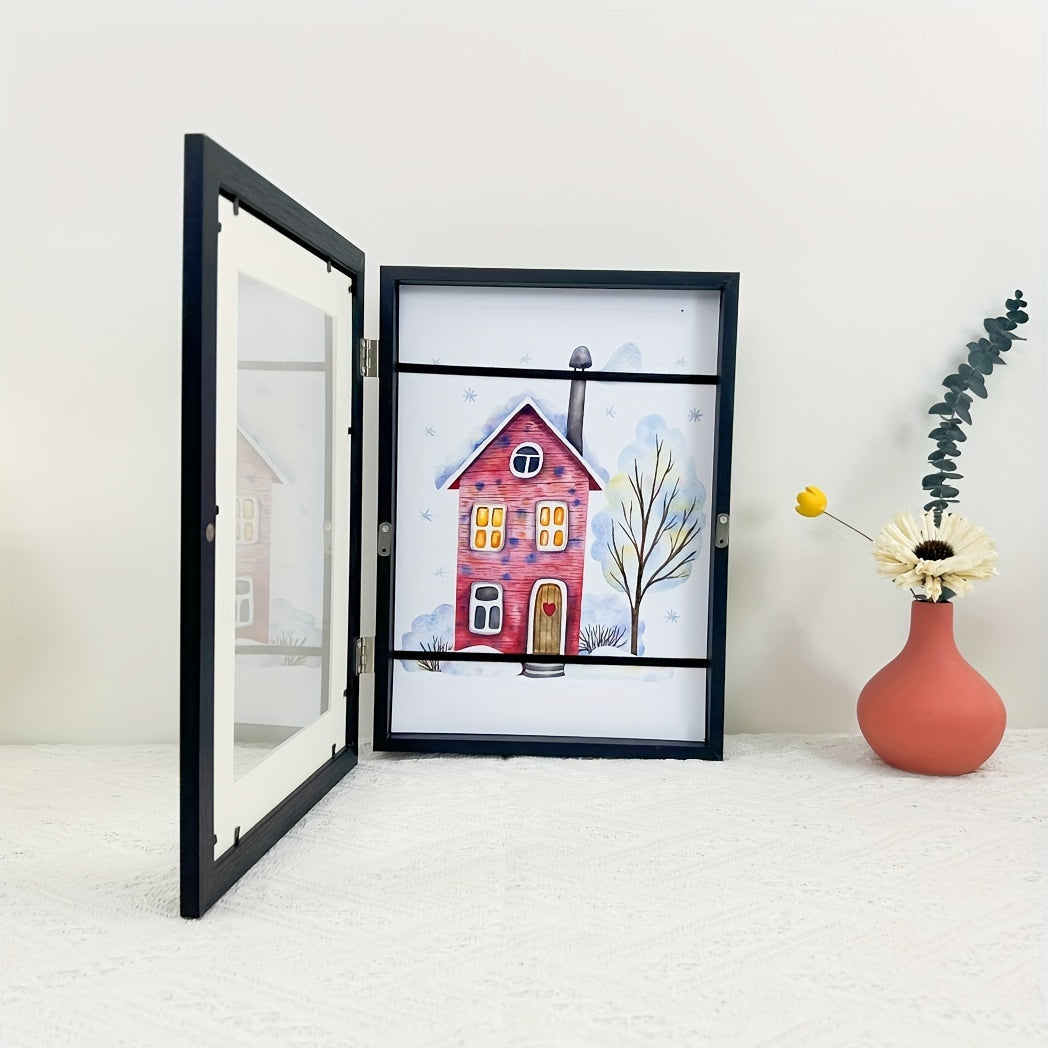 Children's art picture storage frame with a two-fold A4 wooden photo frame.