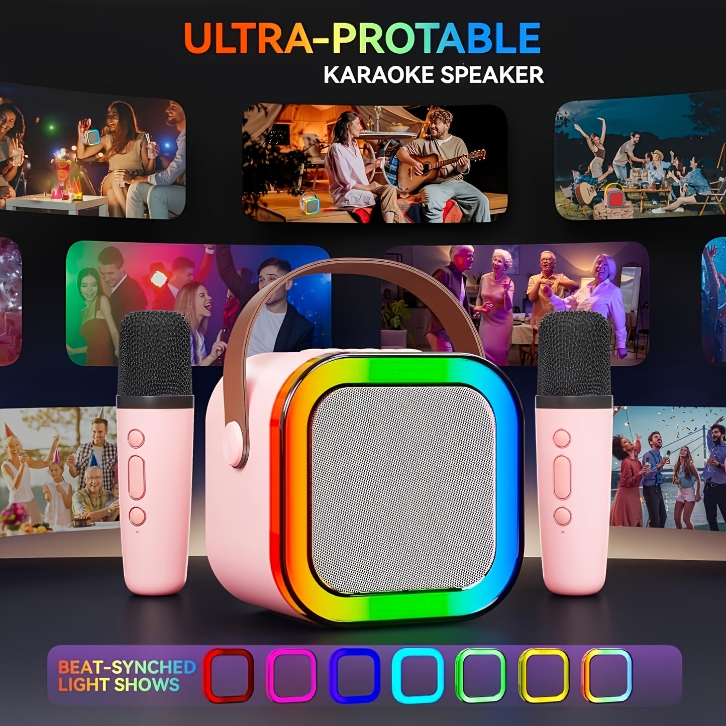 Mini Wireless Karaoke Machine with RGB Light Speaker Set, Ideal for Family Gatherings and Parties.