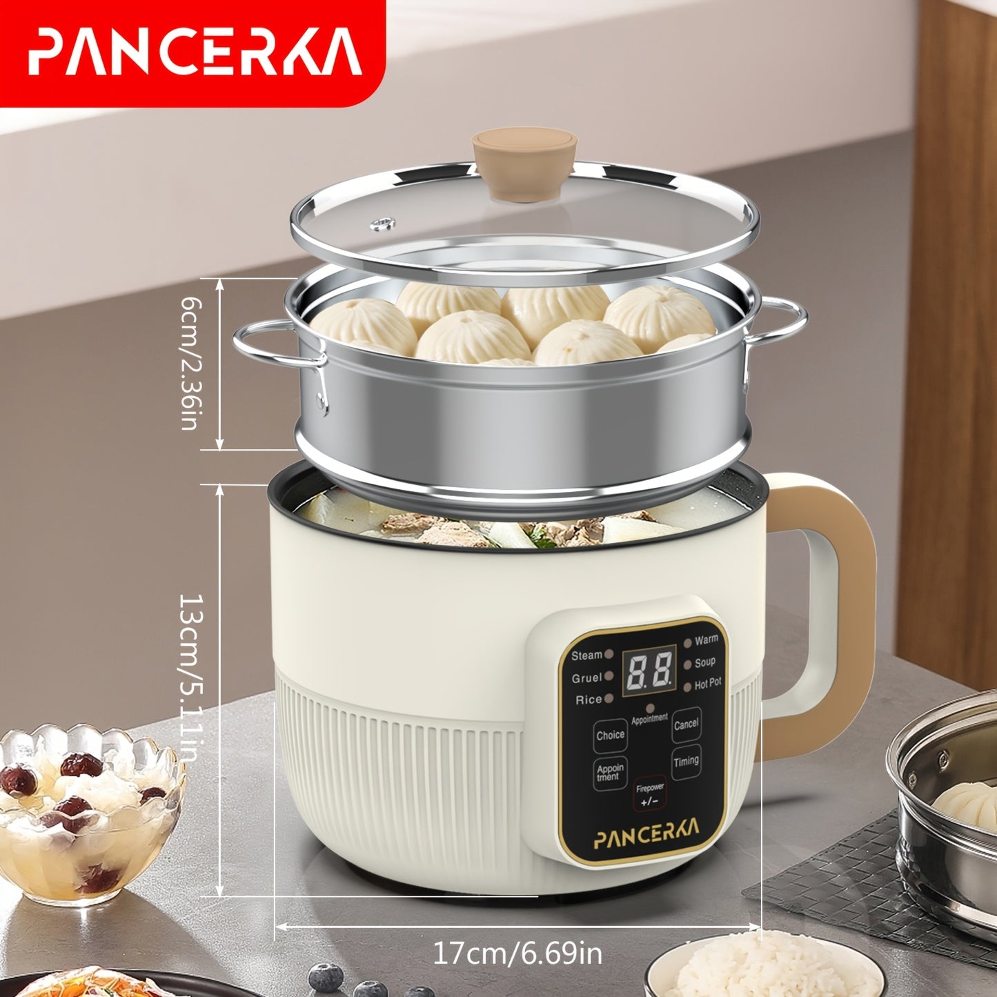 1 Electric Cooker, 1.0L Non-Stick Steamer with Mechanical Buttons, 220-240V, European Standard Plug, No Battery Needed