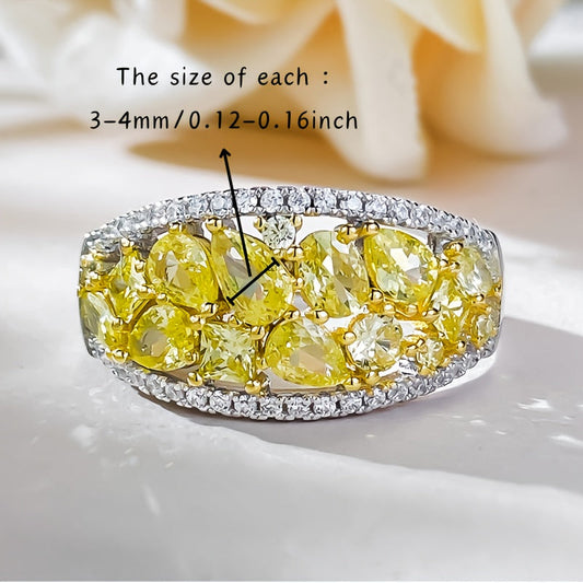 Stunning Holiday Ring in 925 Sterling Silver with Yellow Diamonds and White Zirconia - Ideal for Festive Occasions and Celebrations - Comes with a Gift Box