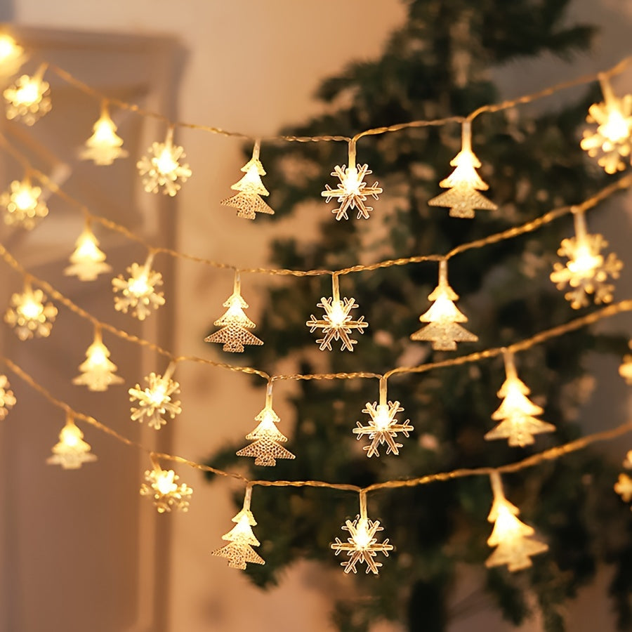 1pc Christmas Tree Decoration String Lights with snowflake and elk design. Battery powered, suitable for indoor Christmas party decoration.