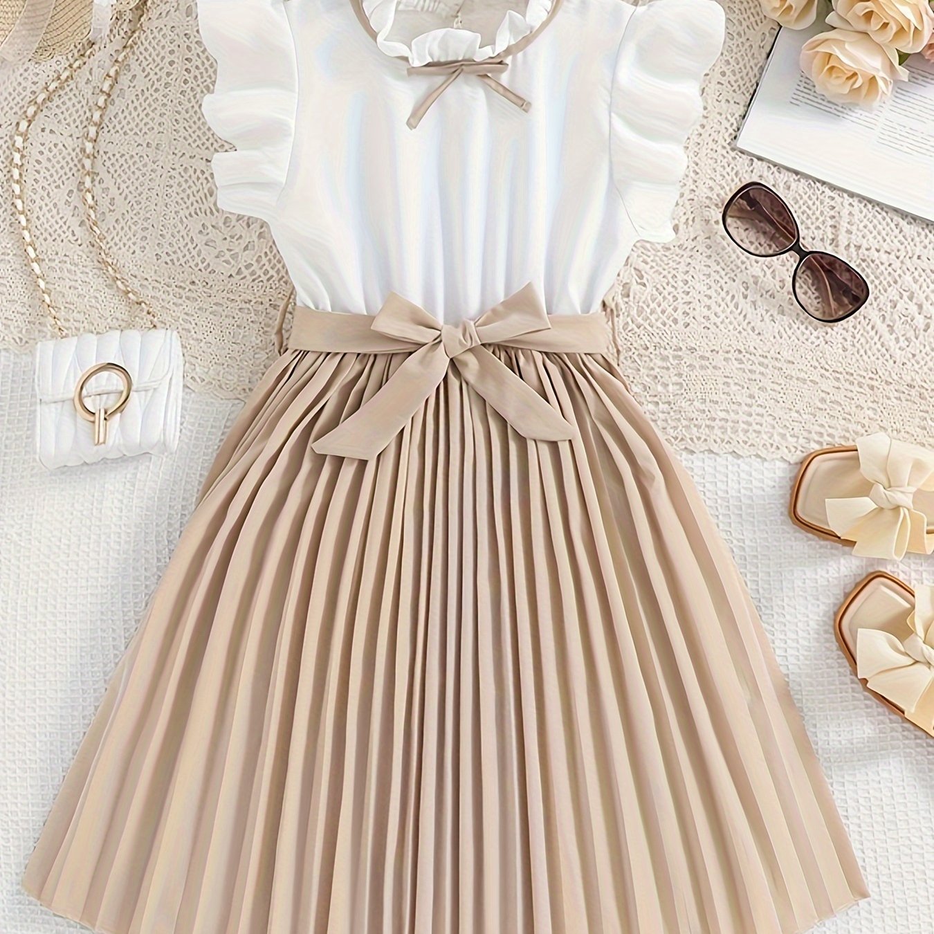 Stylish Color-Blocked Pleated Dress for Girls - Perfect for Parties, Outings, Summer