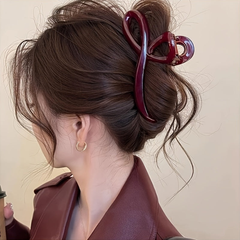 1pc Large Wave Acrylic Hair Claw Clip, Solid Color, Simple Sweet Style - Fashionable Updo Grip for Women - 2024 New Arrival