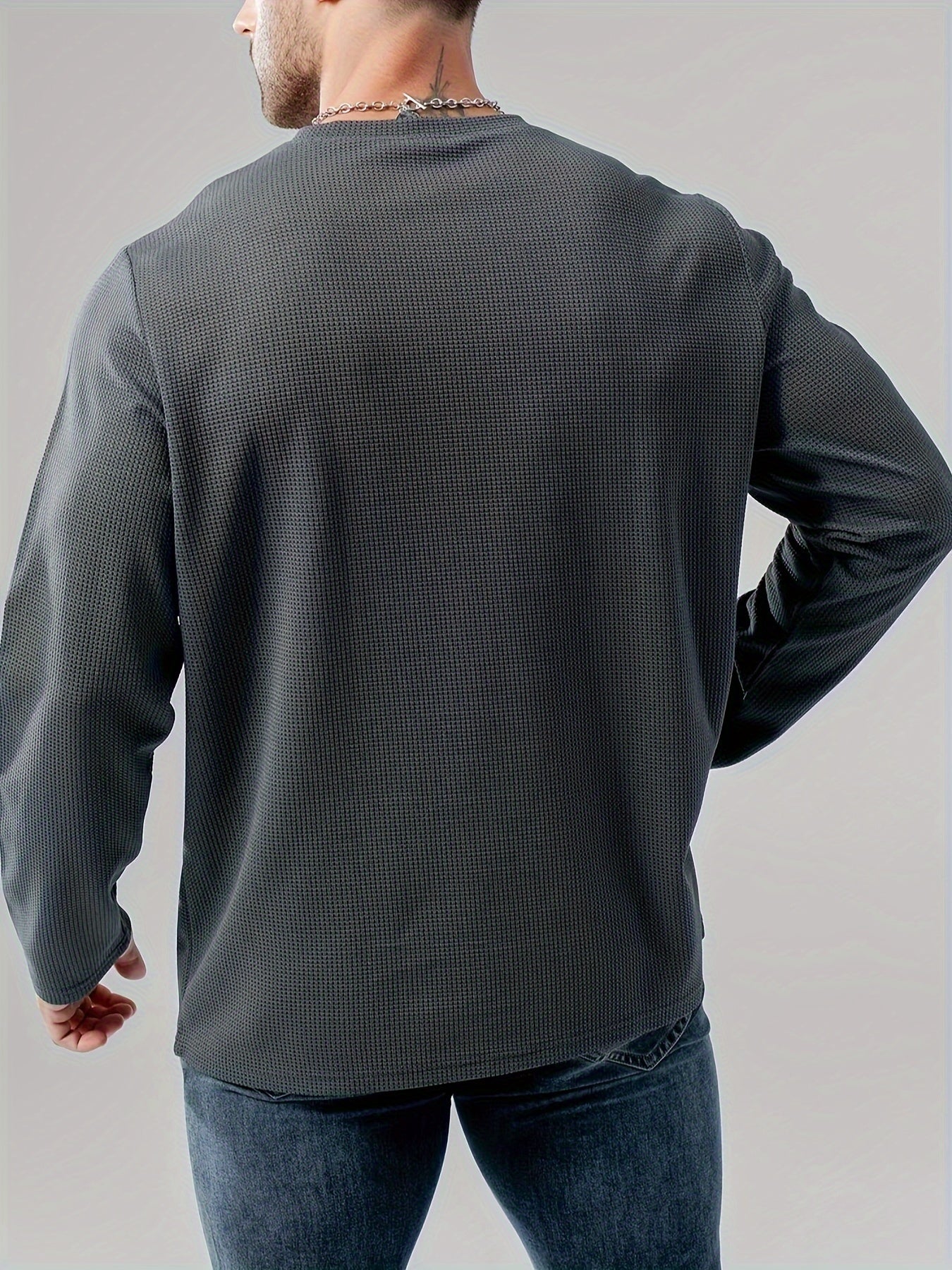 Men's Plus Size Thermal Knit Pullover - Loose Fit Round Neck