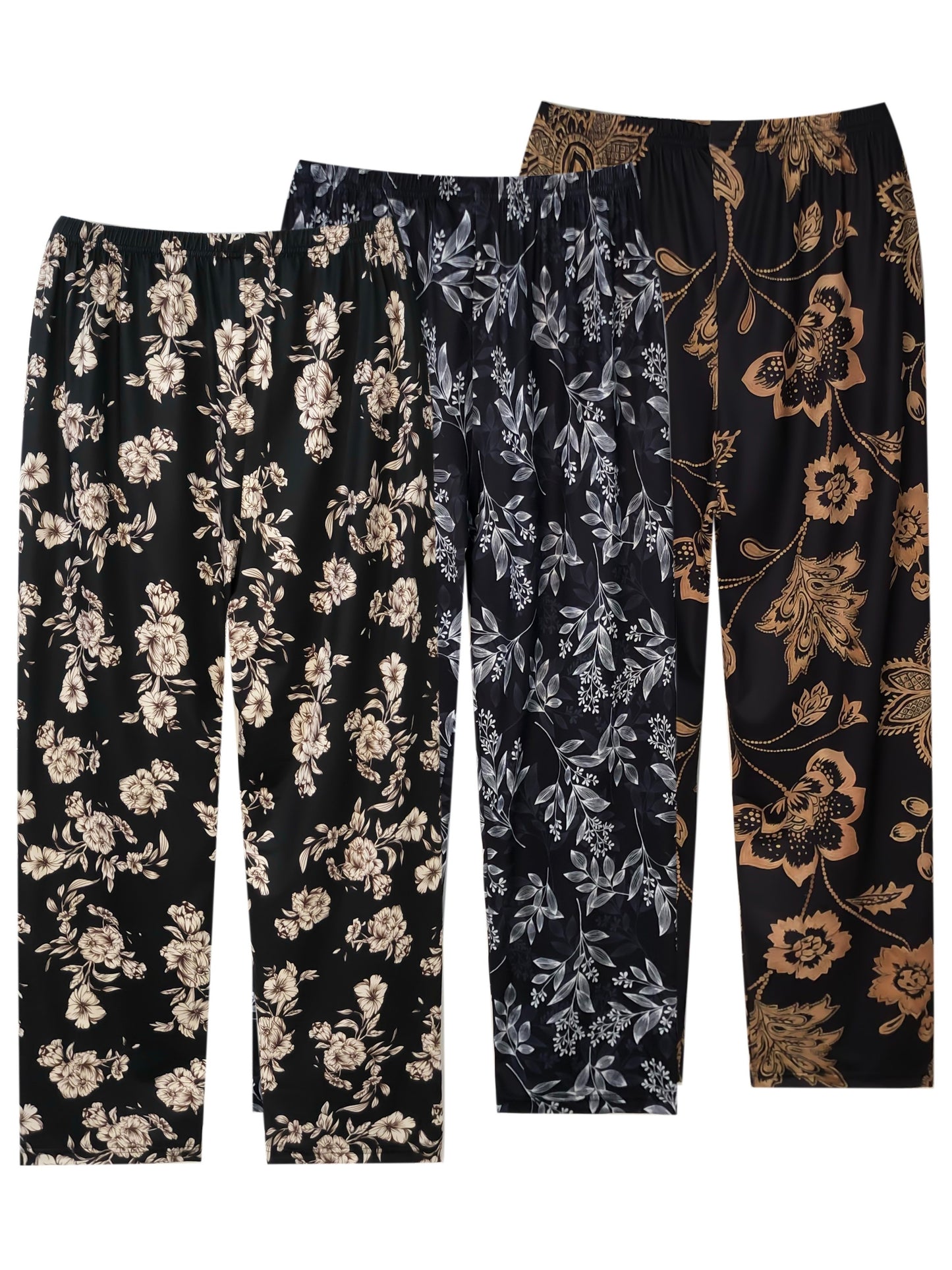 Women's Plus Size Floral Print Sleep Pants, Elastic High Waist