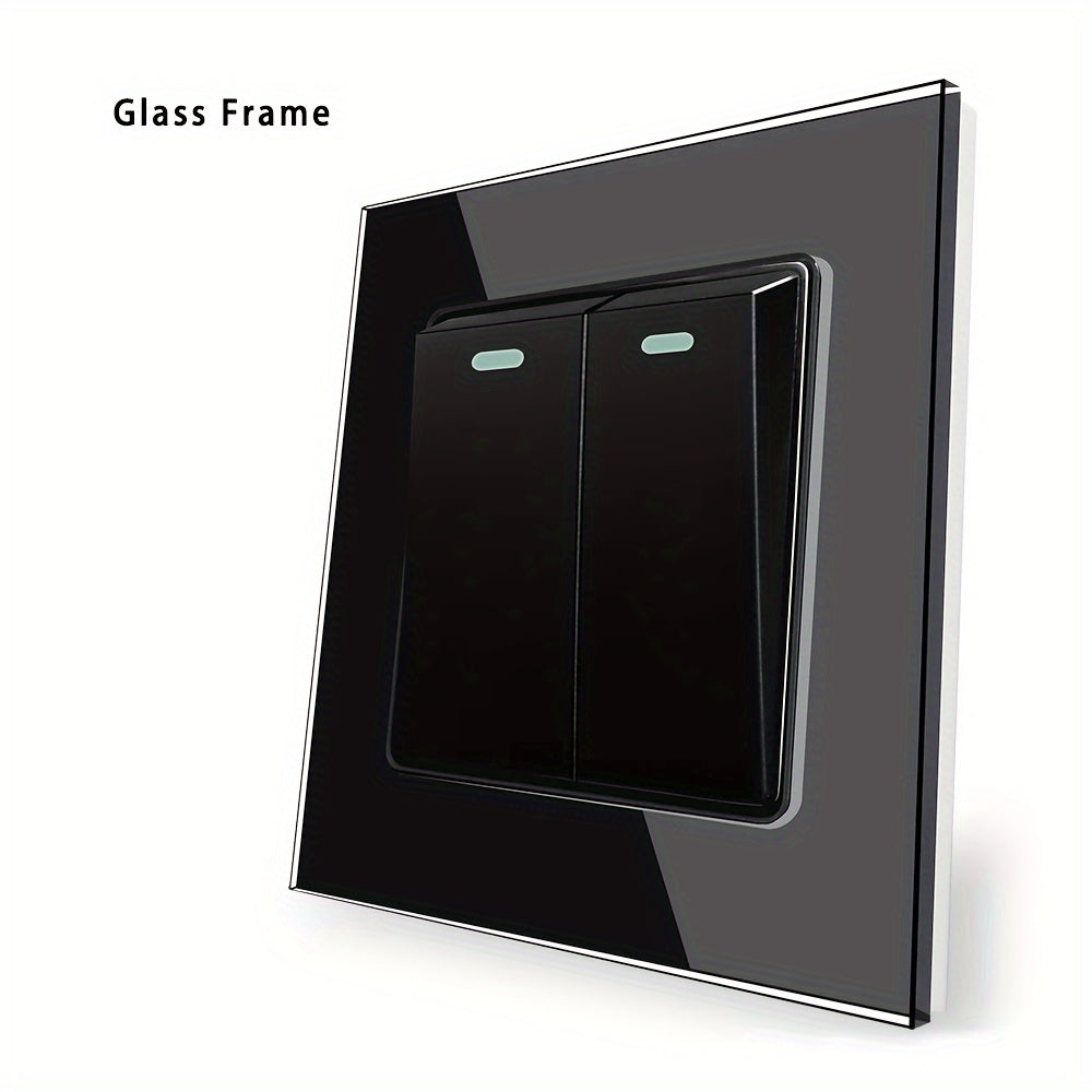 Sleek tempered glass crystal wall switch available in white, gray, and black in 1GANG, 2GANG, and 3GANG options.