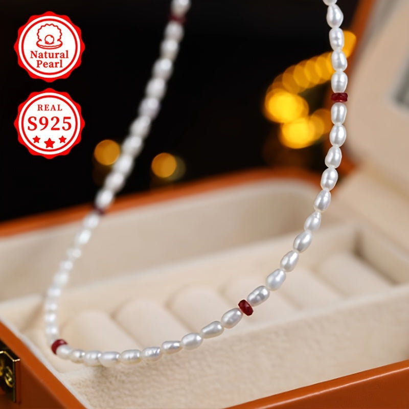 Stylish and Luxurious Freshwater Pearl Necklace for Women - Featuring an S925 Silver Clasp, Adjustable Strand of 3-4mm Rice Shaped June Birthstone Pearls, Perfect Gift Presented in a Gift Box