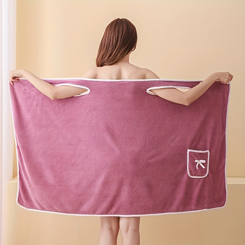 1pc Women's Wearable Bath Towel with Pocket, Comfortable & Absorbent, Versatile & Adjustable, Bathroom and Home Essentials