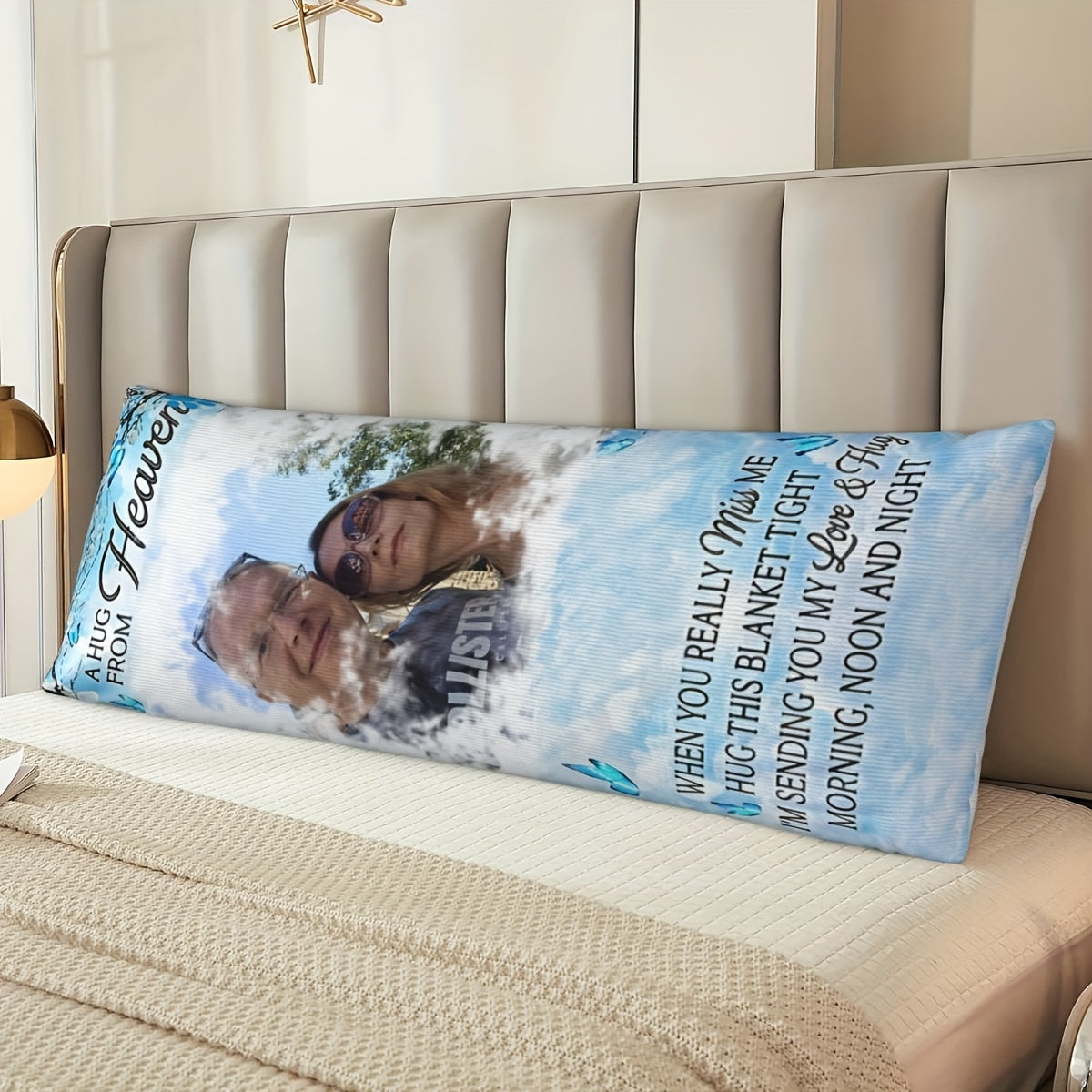 Personalizable Plush Pillow Cover measuring 50.8x137.16 cm - Featuring "A Hug from Heaven" Design on one side, Ideal for Adding a Cozy Touch to Your Sofa, Living Room, or Bedroom - Pillow Core Not Included