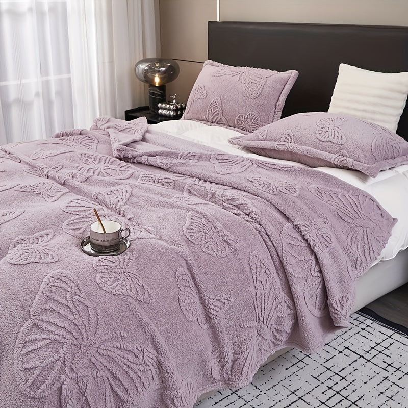 Butterfly Purple Throw Blanket with Jacquard Design and Taffeta Material - Ideal for Bed, Sofa, or Couch - Multifunctional and Stylish Blanket