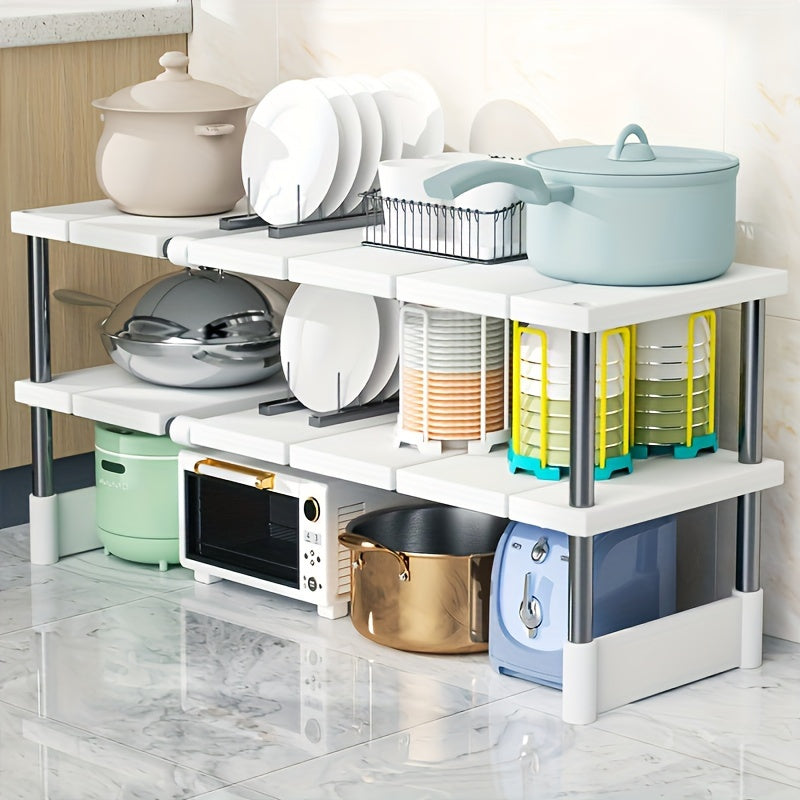 Adjustable Expandable Under-Sink Kitchen Organizer - Durable Plastic Storage Rack for Cabinets & Countertops, Perfect for Tableware