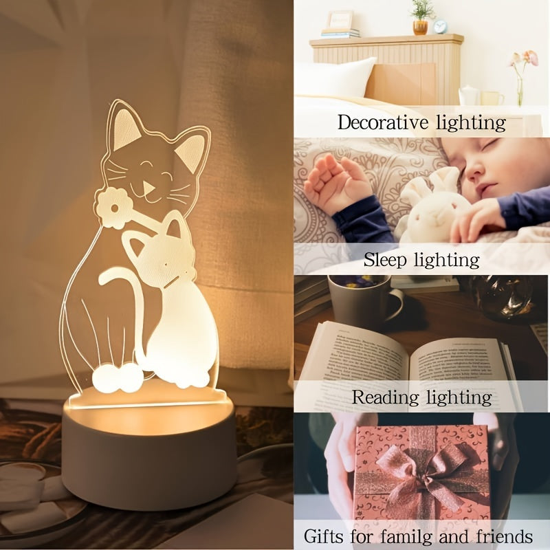 Dimmable cat couple night light with Art Deco style, USB-powered. Glass shade, animal theme, ideal gift for friends and lovers.