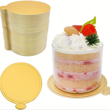 Round Cake Boards 50/100pcs in Golden Cardboard - Mini Cake Base for Mousse Desserts, Disposable Cupcake Boards for Wedding and Birthday Party Displays Tray