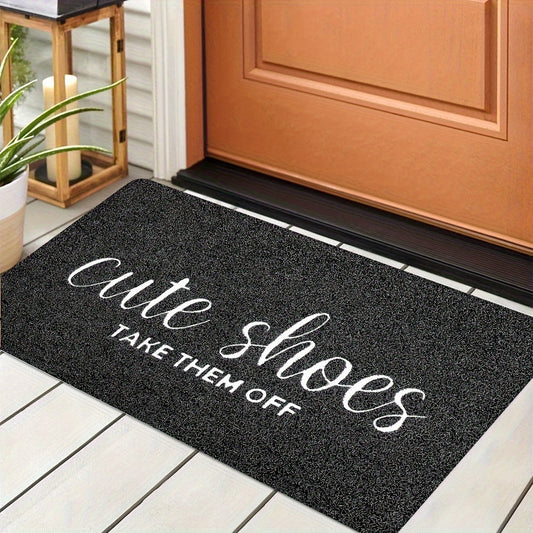 Stain Resistant and Non-Slip Polyester Doormat with Charming Shoes Message - Machine Washable Entrance Mat for Living Room, Home, Bedroom, or Farmhouse - Featuring a Lovely Floral Pattern in a Rectangular Shape