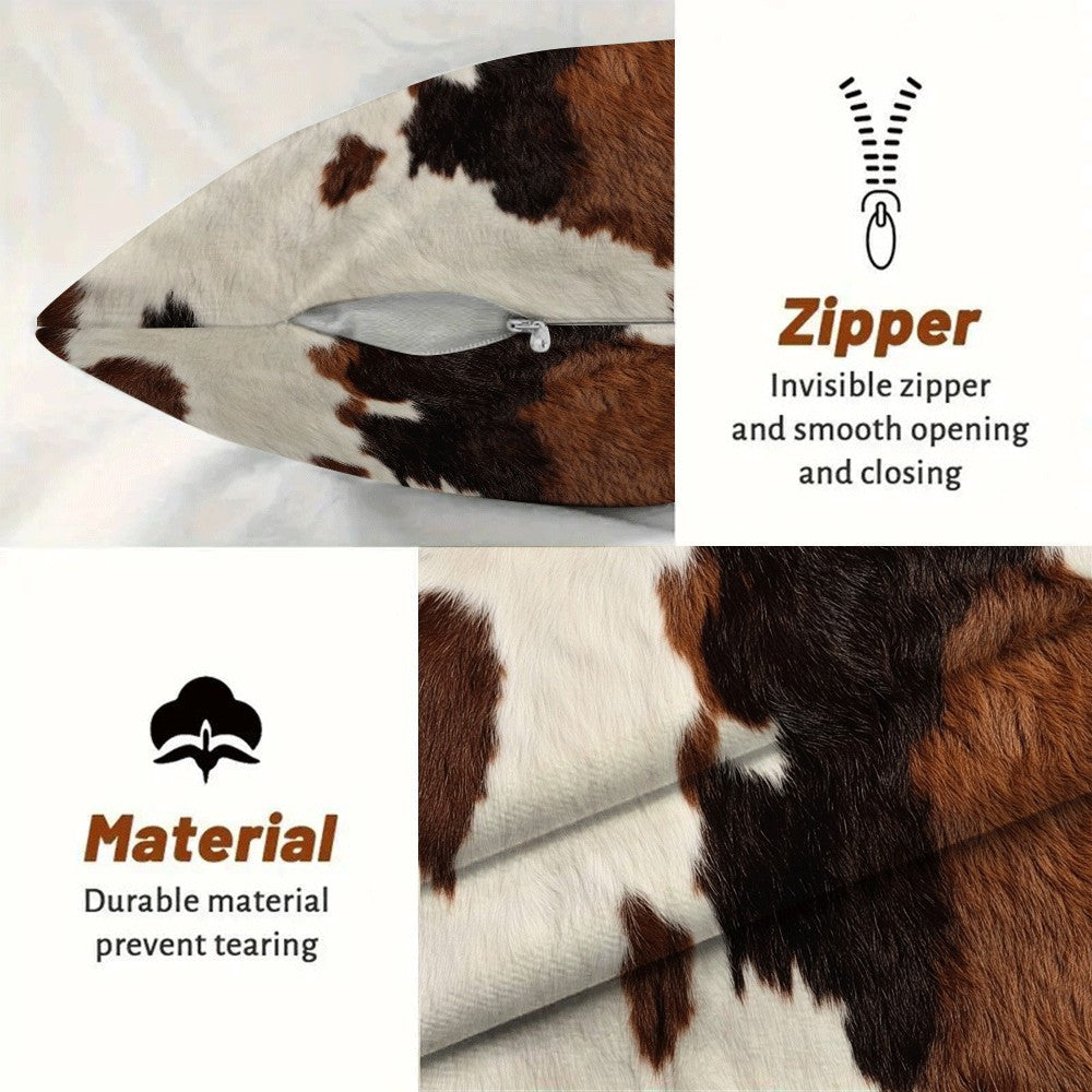 Set of 2 Modern Farmhouse Cowhide Print Pillow Covers, 45.72x45.72 cm, Made from Flannel Fabric, Easy to Clean in the Washing Machine, Stylish Decorative Throw Pillow Cases with Zipper Closure for Sofa and Bedroom, Provides Comfort All Year Round