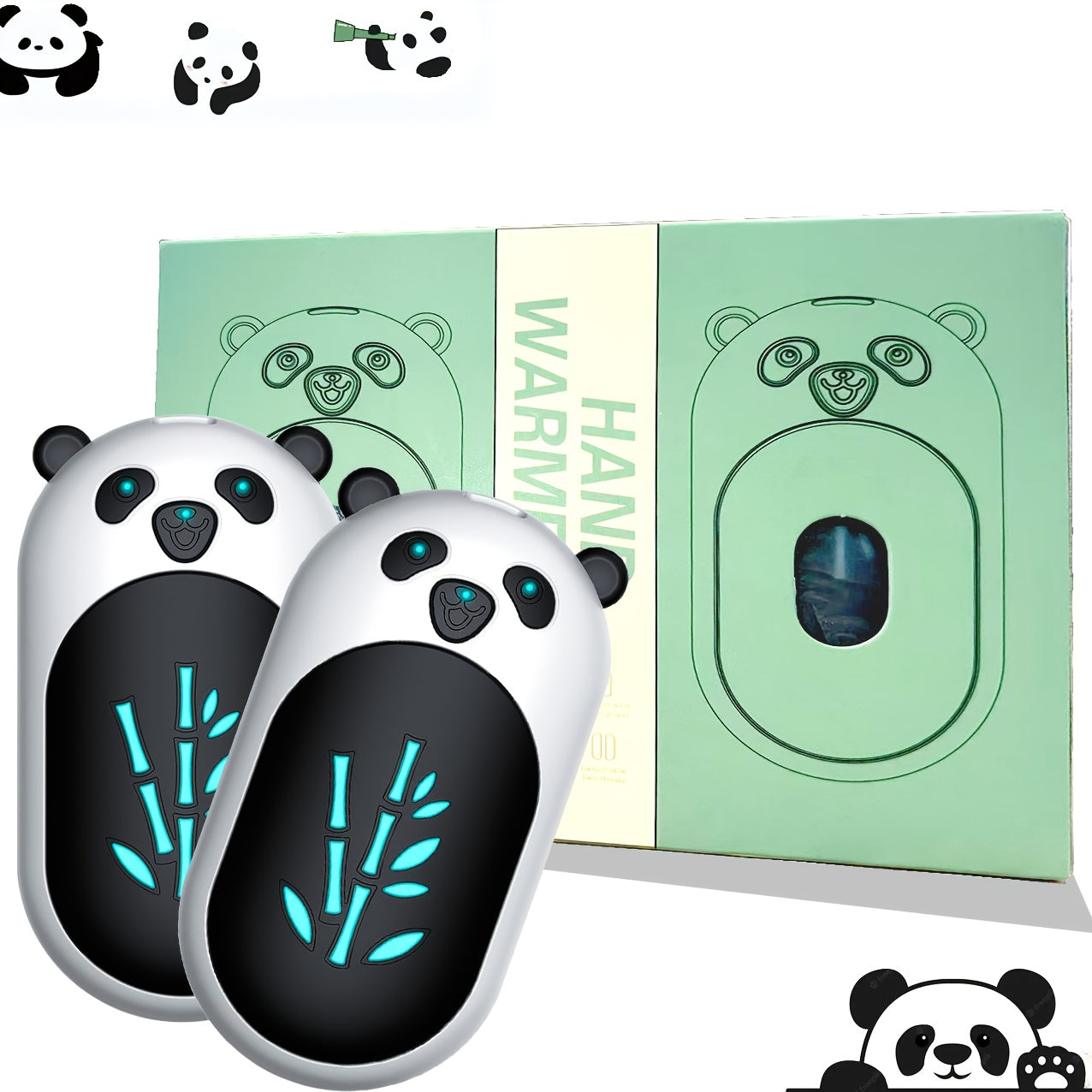 Set of 2 Rechargeable Hand Warmers, 3000mAh each - Providing Long-lasting Heat for up to 20 Hours. Portable Pocket Hand Warmers in White Panda design, suitable for Women and Men. Perfect for Outdoor Camping, Hunting Gear, and as Girls' Clothing