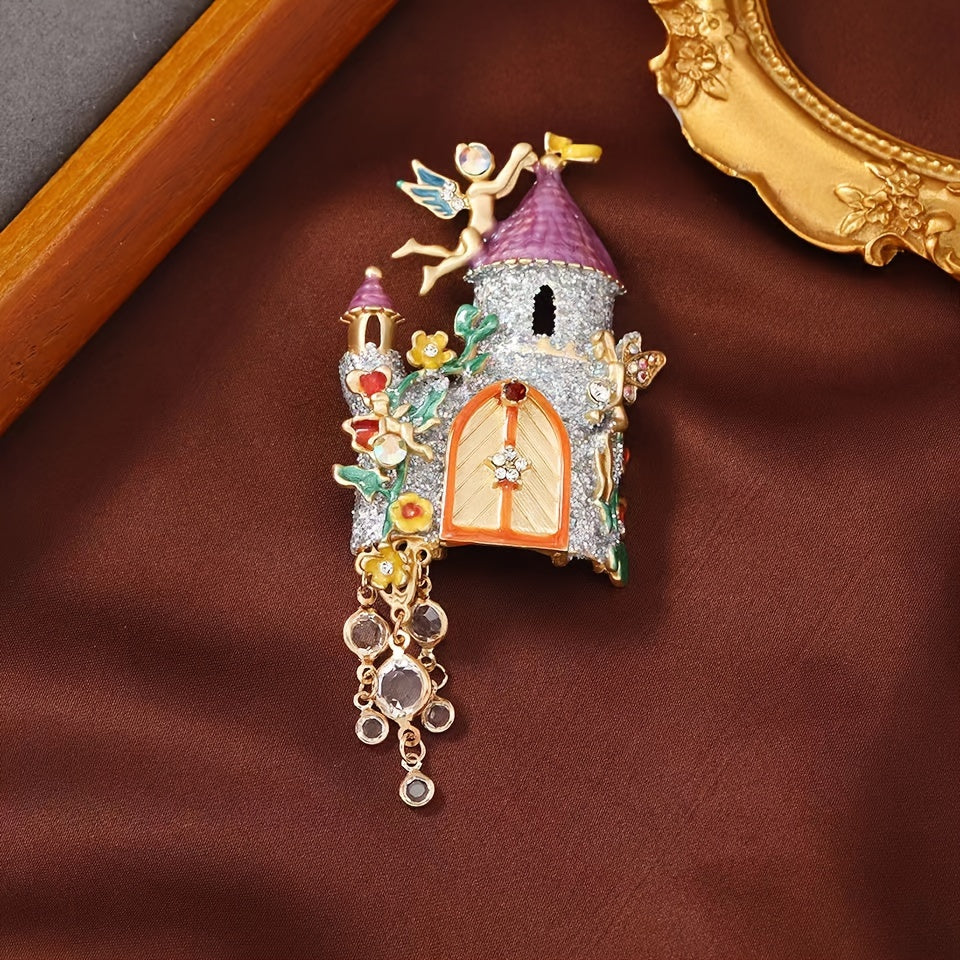 Elegant Retro Style Vintage Fairy Tale Castle Tassel Pendant Brooch Pin - Perfect Clothing Accessory