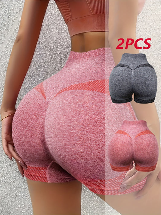 Womens 2-Pack High-Waist Thigh Slimmer Compression Shorts, Polyester Blend, Knit Fabric, Medium Support, Seamless Shaping Fitness Shorts