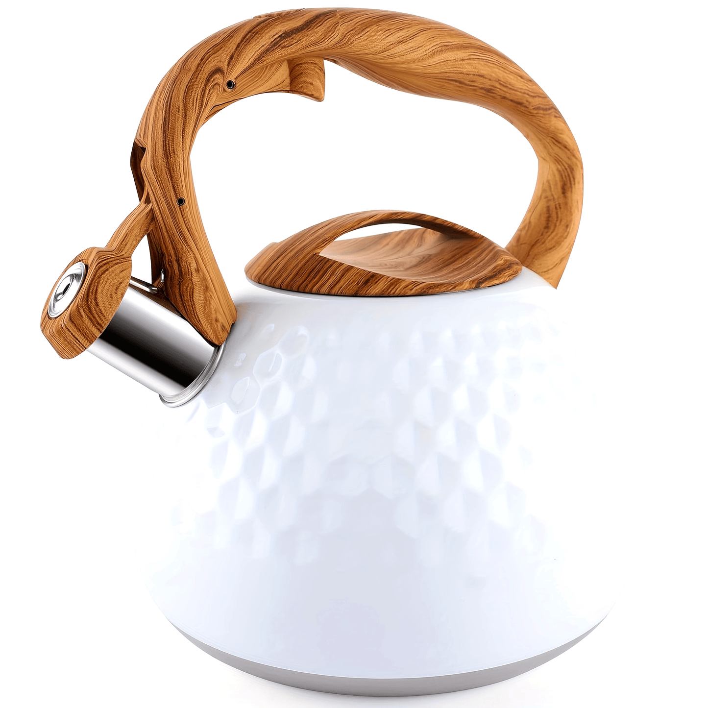 3-liter Large Capacity Whistling Tea Kettle - Durable Stainless Steel with Timely Whistling Function, Teapot with Wood Pattern Handle and Loud Whistle for Coffee, Milk, and More