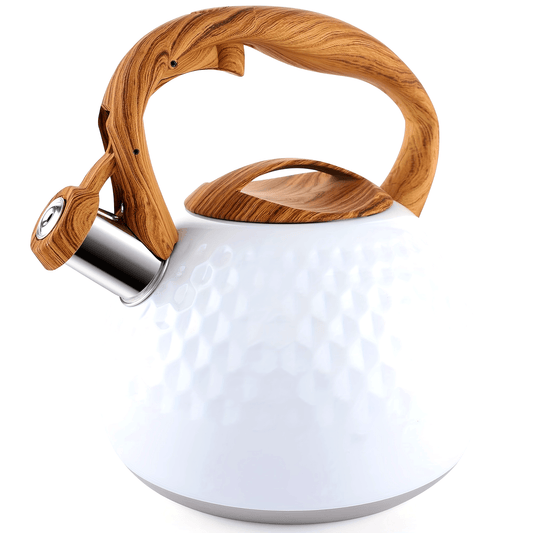 3-liter Large Capacity Whistling Tea Kettle - Durable Stainless Steel with Timely Whistling Function, Teapot with Wood Pattern Handle and Loud Whistle for Coffee, Milk, and More