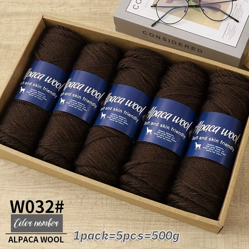 Jiuweidiawang Alpaca Wool Yarn Bundle - 95% Alpaca, 5% Polyester, Multicolor Yarn Pack for Knitting/Crocheting, 100g/Ball, 5 Balls (490g total), Ideal for Winter Crafts, Sweaters, Shawls