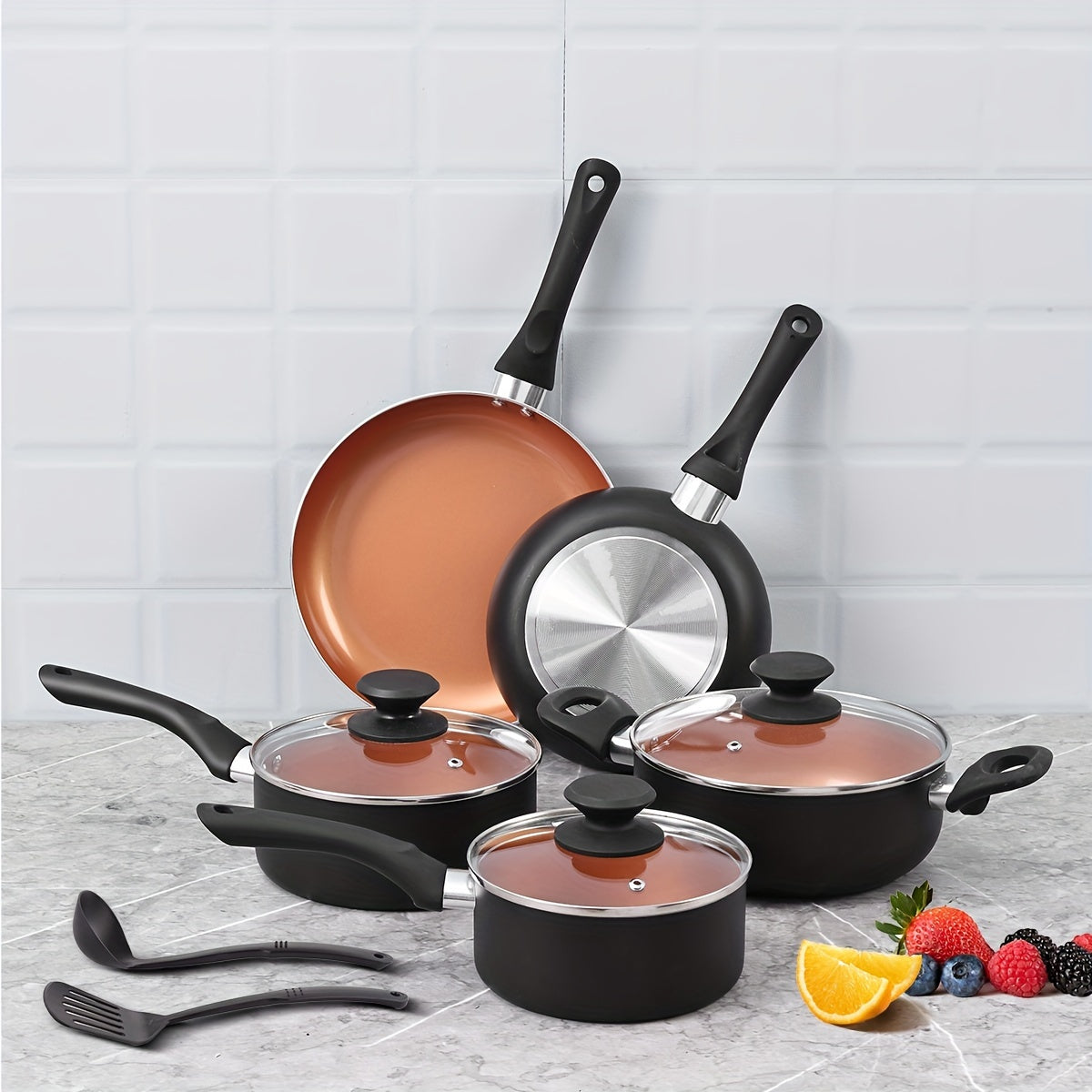 This 10-piece aluminum ceramic cookware set is ideal for gifting, family gatherings, or elderly loved ones. It includes a soup pot, milk pot, and frying pans, making it perfect for any kitchen.