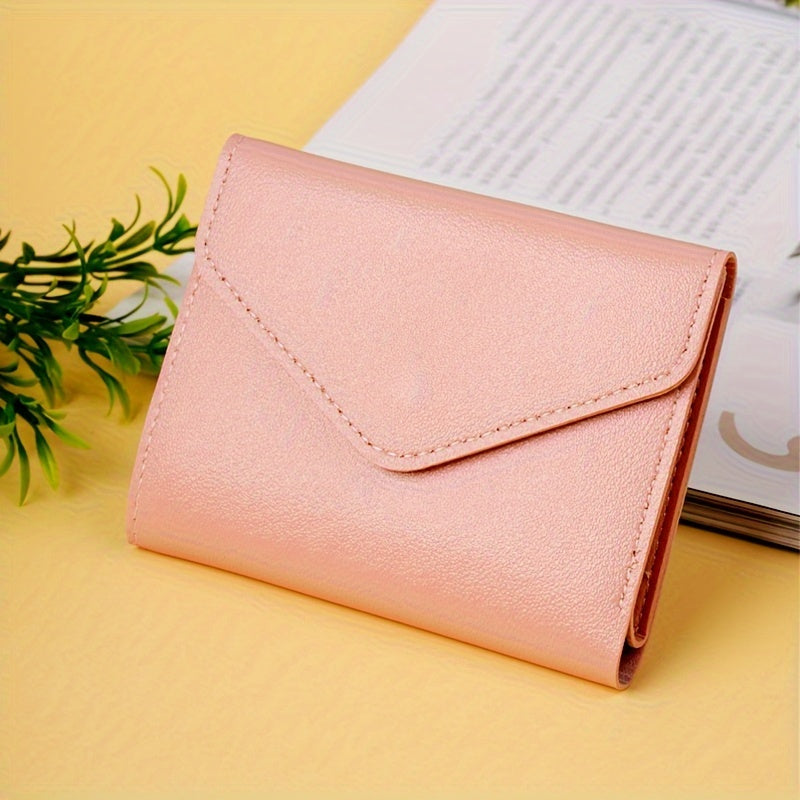 Compact and lightweight 3-fold PU wallet with zipper closure, perfect for girls and adults.