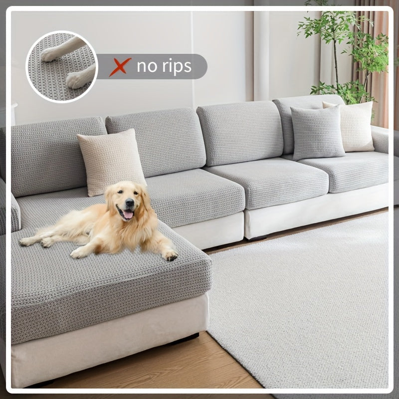 Waterproof stretch sofa cover, modern non-slip couch protector, pet-friendly elastic slipcover for living room, fits all seat and L-shaped sofas.