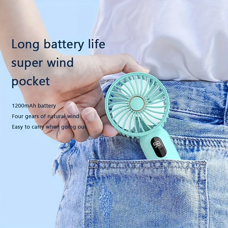 New handheld mini fan, USB rechargeable for office and outdoor use, silent and durable with a portable design perfect for camping.