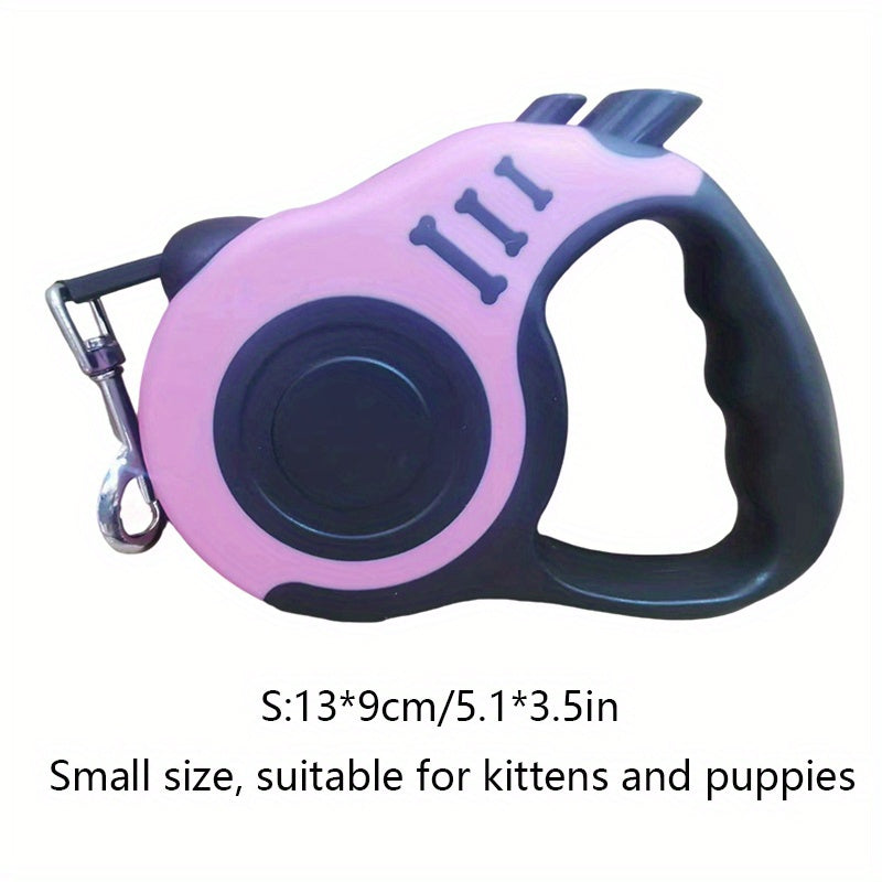 Sturdy dual-switch retractable dog leash offers easy control and comfortable grip.