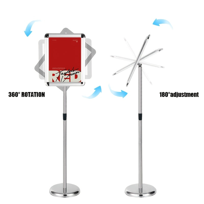 A4 Metal Sign Stand: Adjustable, Rotatable, Freestanding for Outdoor & Indoor Use, Horizontal/Vertical Orientation