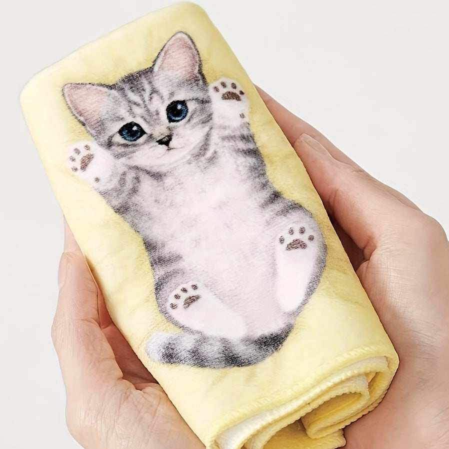 Cute Japanese cat towel: absorbent, aseptic polyester for bathroom and kitchen.