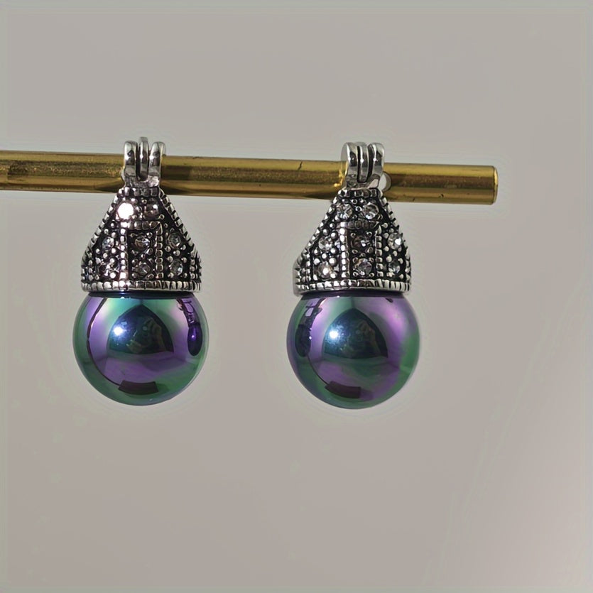 Vintage Bohemian-inspired drop earrings in stainless steel, adorned with rhinestones and faux pearls, ideal for a casual chic look.